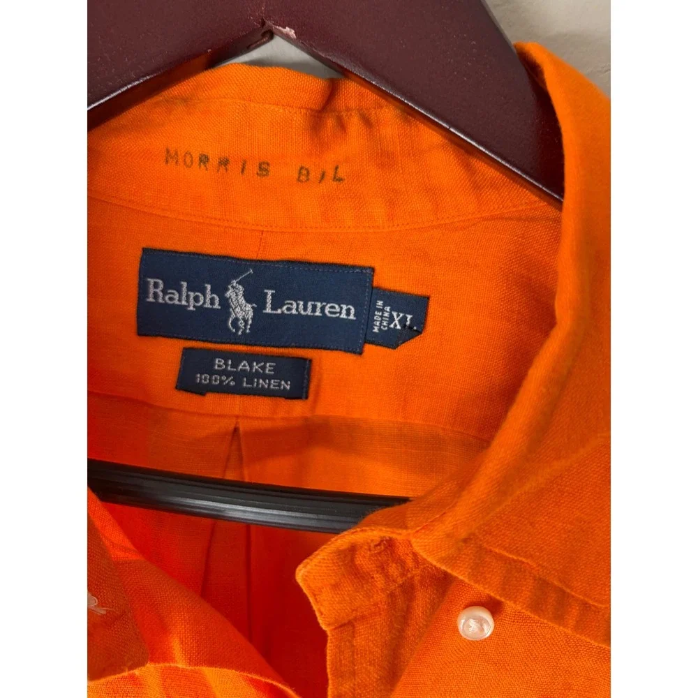 Polo Ralph Lauren Blake Orange 100% Linen Short Sleeve Button Down Shirt Mens XL